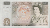 Bank of England, David H. F. Somerset, £50, 20 March 1981, serial number A01 000543, uncirculated, a low number for...
