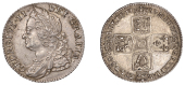 George II (1727-1760), Shilling, 1750, thin 0 (ESC 1729; S 3704). Minor surface staining, otherwise about extremely...