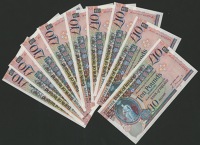 Bank of Ireland, £10 (9), 20 April 2008, serial numbers BD791502-10, Kirkpatrick signature, uncirculated (9...