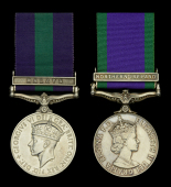 General Service 1918-62, 1 clasp, Malaya, G.VI.R. (22430801 Pte. R. J. Brownsell. Suffolk.); General Service...