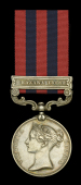 India General Service 1854-95, 1 clasp, Hazara 1888 (1032 Pte H. Baker 1st Bn. Suff. R.) suspension slack, minor...