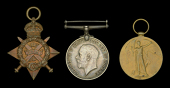Three: Sergeant J. W. Scarlett, Suffolk Regiment

1914 Star (1486 Cpl J. W. Scarlett. 1/4 Suff: R.); British War...