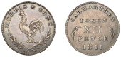 CARMARTHENSHIRE, Carmarthen, Morris & Sons, Shilling, 1811, cockerel standing left, 3 berries in right branch, rev....