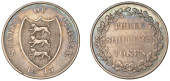 JERSEY, States, Three Shillings, 1813, arms, rev. value in wreath, edge plain, 12.67g/12h (D 2; Prid. 1). Good fine,...