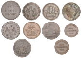 Not Local: British/Canadian, BMC, Halfpenny, 7.16g/6h (W 1690); H.W.H., Penny, 1814, obv. with h countermark,...