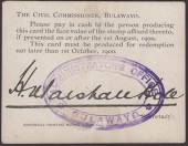 Rhodesian Postage Stamp Money, Marshall Hole, 1 Shilling, 1900, remains of a single stamp hinge, otherwise a superb,...
