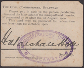 Rhodesian Postage Stamp Money, Marshall Hole, 2 Shillings and 6 Pence 1900, one corner tip missing, spotting,...