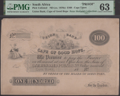Union Bank, Cape of Good Hope, proof on card for £100, Cape Town, 18- (c.1847-90), previously mounted, in PMG...