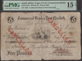 Commercial Bank of Port Elizabeth, cancelled £5, Cape of Good Hope, 10 March 1856, serial number 1268, red...