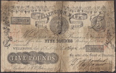 Wellington Bank, £5, 11 September 1888, serial number B3973, Duke of Wellington at top centre, split and rejoined,...