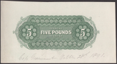 Cape Uniform Banknotes, South Africa, reverse uniface proof for £5, ND (c.1891), green print, mounting traces,...