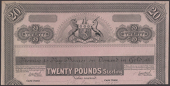 Cape Uniform Banknotes, South Africa, obverse uniface proof for £20, ND (1891), black on light pink paper, lower...