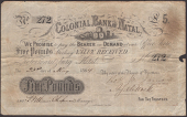 Colonial Bank of Natal, £5, 23 May 1864, serial number 272, pinholes and small piece missing from right margin,...