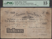 Colonial Bank of Natal, £10, 9 June 1862, serial number 049, in PMG holder 15, choice fine, quite rare
Pick S433,...