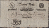 Durban Bank, unissued £5, 186-, serial number 02904, obverse black, reverse red, very fine
Pick S442b, Hern 143	...