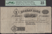 Durban Bank, unissued £10, 186-, serial number 01205, in PMG holder 25, very fine, the £10 very scarce, this being...