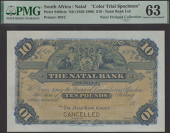 Natal Bank Limited, South Africa, colour trial £10, 18-, no serial numbers or signatures, CANCELLED perforation, in...