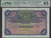 Natal Bank Limited, South Africa, colour trial £10, ND (1890s-1906), no serial numbers or signatures, SPECIMEN...