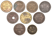 Borough of Hammersmith & Fulham: Fulham, Golden Lion, J.T. Markham, brass Penny, 24mm (H 31), Hammersmith, Royal Oak...