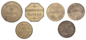 Borough of Haringey: Crouch End, Ye China Cup, brass Threepence, 29mm (H 11a); Green Lanes, Queen’s Head, brass...