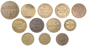 Borough of Southwark: Bermondsey, The Black Swan, brass Penny, 24mm (H 61); Borough, Catherine Wheel Inn, H. Gander,...