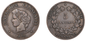 France, Third Republic (1871-1940), 5 Centimes, 1878k, Bordeaux (Gad. 157a; KM 821.2). About very fine, very rare	...