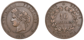 France, Third Republic (1871-1940), 10 Centimes, 1875a, Paris (Gad. 265a; KM 815.1). Very fine, rare	 £100-£120