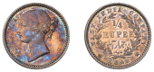 The Uniform Coinage of India, East India Company, Victoria, early silver restrike Pattern Quarter-Rupee, 1849...