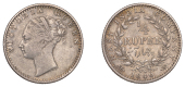 The Uniform Coinage of India, East India Company, Victoria, silver Quarter-Rupee, 1840, type I [A/IV], Calcutta,...