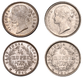 The Uniform Coinage of India, East India Company, Victoria, silver Quarter-Rupees (2), both 1840 [1850-62], type II...