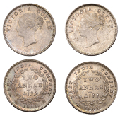 The Uniform Coinage of India, East India Company, Victoria, silver 2 Annas (2), both 1841, type I [B/I], Calcutta,...