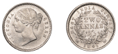 The Uniform Coinage of India, East India Company, Victoria, silver 2 Annas, 1841 [1850+], type II [A/I], Calcutta,...
