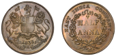 The Uniform Coinage of India, East India Company, Victoria, copper Half-Anna, 1835 [1844+], type C/III, Bombay, arms...