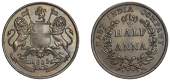 The Uniform Coinage of India, East India Company, Victoria, copper Half-Anna, 1835 [1838+], type B/II, Madras, arms...