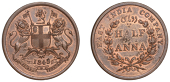 The Uniform Coinage of India, East India Company, Victoria, copper Half-Anna, 1845 [1845-9], Calcutta, arms and...