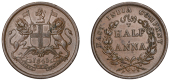 The Uniform Coinage of India, East India Company, Victoria, copper Half-Anna, 1845 [1849-60], Calcutta, arms and...