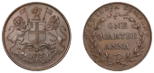The Uniform Coinage of India, East India Company, Victoria, original copper mule Quarter-Anna, 1835 [1846-7+], obv....
