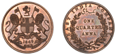 The Uniform Coinage of India, East India Company, Victoria, original copper Pattern Quarter-Anna, 1849, probably...