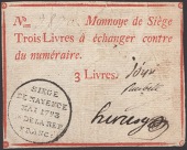 Siege of Mayence, 3 Livres, second issue, May 1793, serial number 9870, three manuscript signatures, original paper,...