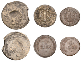 Siege of Mayence, coins for 1, 2 and 5 Sols, 1793, used in the city before being shipped back to France and replaced...