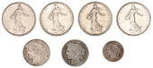 France, Government of National Defence, Franc (2), 1871a, 1871k (Gad. 465); 50 Centimes, 1871a (Gad. 419); Fifth...