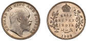 The Uniform Coinage of India, British Imperial Period, Edward VII, silver Half-Rupee, 1909, Calcutta, uncrowned bust...