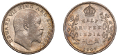 The Uniform Coinage of India, British Imperial Period, Edward VII, silver Half-Rupee, 1907, Bombay, uncrowned bust...