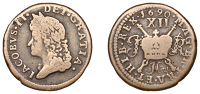 James II (1685-1688), Gunmoney coinage, Shilling, 1690 May, 4.28g/12h (Timmins 1A; S 6582B). Fine	 £50-£70
