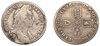 William III (1694-1702), Shilling, 1697, e struck over a in dei (ESC 1124; S 3497). Toned with slightly coarse...