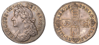 James II (1685-1688), Shilling, 1687, g struck over a in mag (ESC –; S 3410). Toned, good very fine and an...