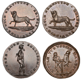 LONDON, High Holborn, Spence’s mule Halfpence (2), dog, revs. Free-born Englishman, 10.68g/6h (DH 752), boys at...