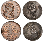 LONDON, High Holborn, Spence’s mule Halfpence (2), bust of Charles Fox right, revs. caduceus, 8.54g/6h (DH 763a),...
