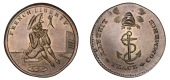 LONDON, High Holborn, Spence’s mule Halfpenny, seated man gnawing bone, rev. cap of Liberty above anchor, edge...