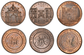 LONDON, Skidmore’s Gates, Halfpence (3), Aldersgate, 1797, 12.08g/6h (DH 649); Aldgate, 12.96g/12h (DH 646);...